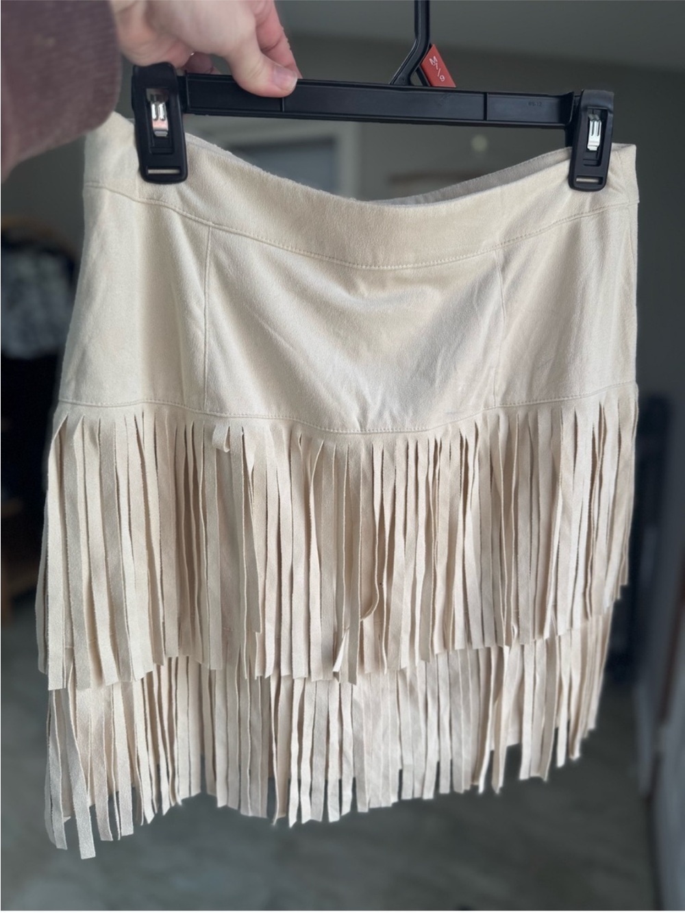 Fringe Suede Cream Mini Skirt - Picture 5 of 5